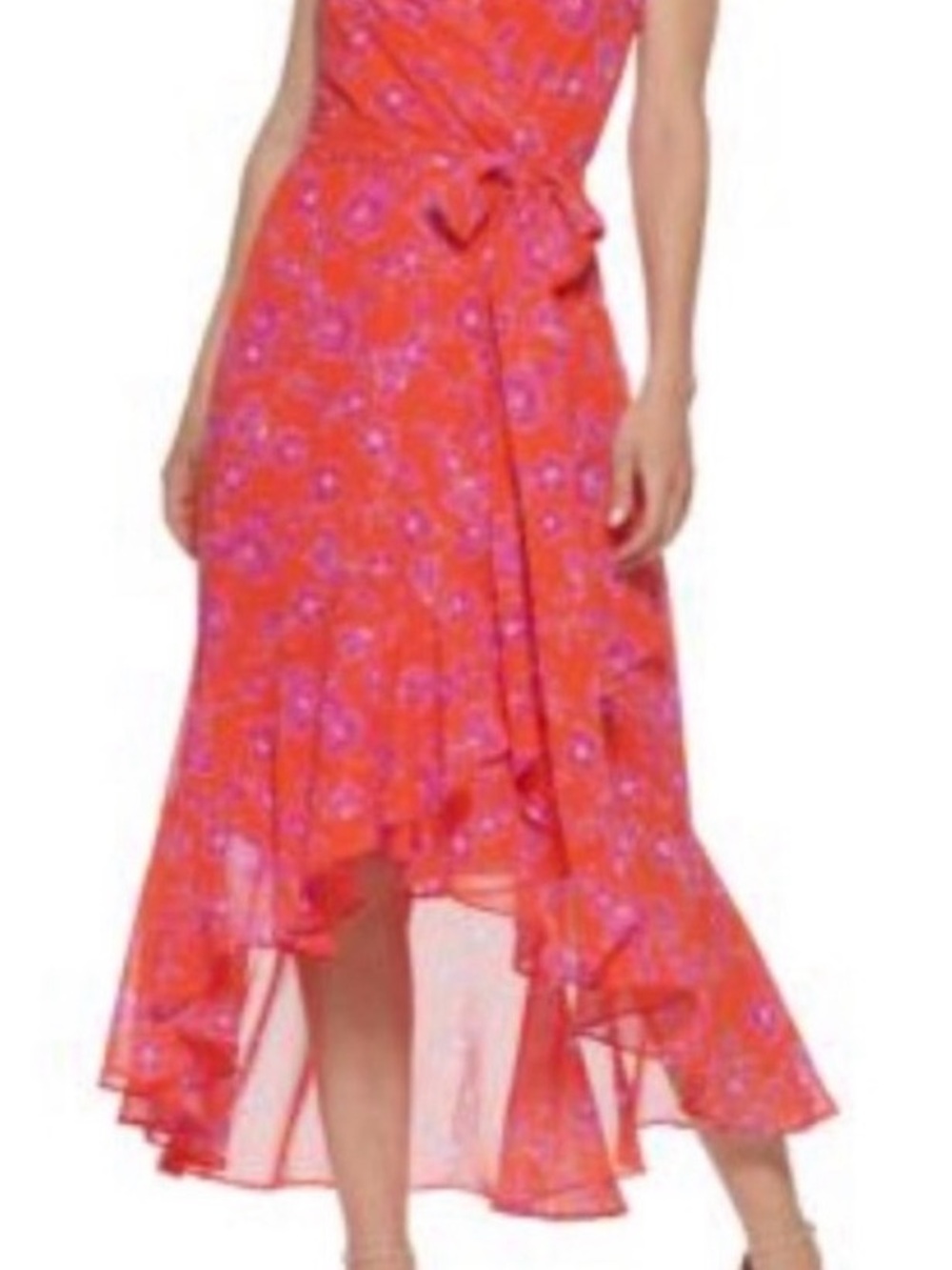 Eliza J Coral Pink Floral High-Low Skirt